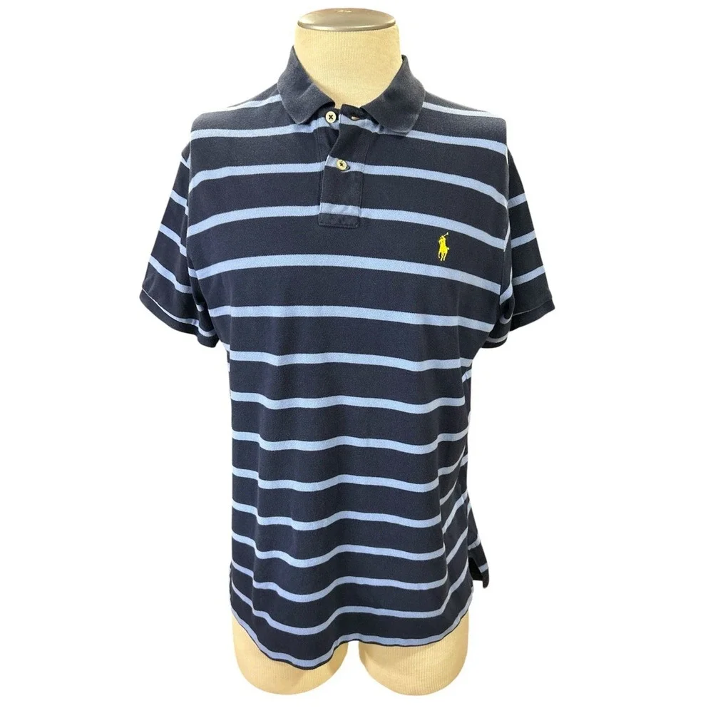 POLO by Ralph Lauren Mens Polo Shirt XL Blue Striped Short Sleeve